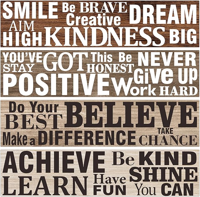 BeYumi Positive Sayings Border Trim - 80Pcs Back to School Wood Grain Farmhouse Positive Sayings Straight Bulletin Board Borders Grainy Motivational Inspirational Quota School Offices Chalkboard Decor