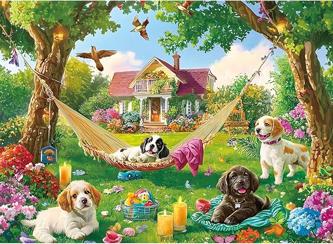 Puzzles for Adults 500 Pieces,Cute Puppy & House Puzzle for Adult,500 Pieces Fun Dogs Jigsaw Puzzles for Kids Adults Seniors Teens,Challenging Family Games Giving Puzzles,20.5x15 in