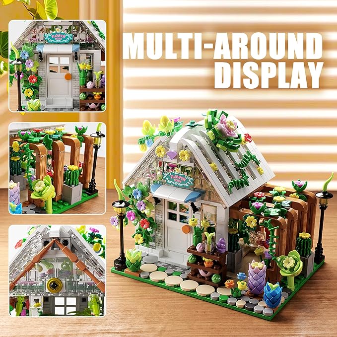 TGL Flower House Building Set with Lights,Garden House Building Toy Kits Compatible with Trend,Creative Greenhouse Playset,Christmas Birthday Gift for Adults or Girls 8-12 Years(719PCS)