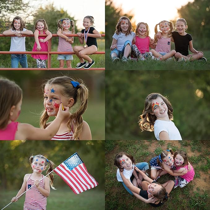 Dress Up America Face Paint Crayons - Non-Toxic Face Painting Kit for Kids and Adults - 12 Face and Body Paint with Artbook & Easy To Follow Designs - Face Painting Kit Made in Taiwan
