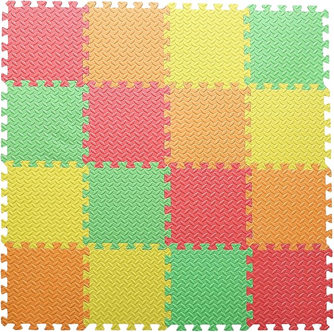 Foam Play Mat for Baby, 0.4 Inch Thick Foam Interlocking Floor Mats, Soft Non-Toxic Baby Playmat, Solid Colored Puzzle Play Mat Kids Floor Mats, 16 Tiles, Red/Orange/Yellow/Green