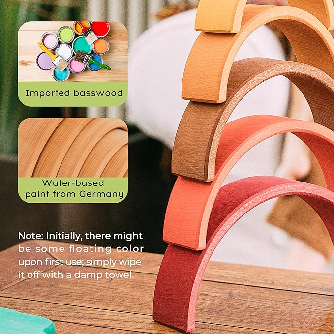 AVDAR 7Pcs Wooden Rainbow Stacker Toy, Montessori Nesting Puzzle for Kids, Rainbow Blocks