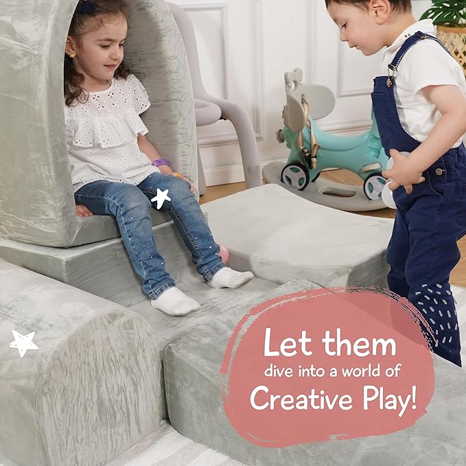 Foam Climbing Blocks for Toddlers – Indoor Soft Play Set for Babies - Velvet Cover & High-Density Memory Foam – Baby Climbing Blocks for Motor Skills - Climb and Crawl Activity Play Set for Kids -Gray