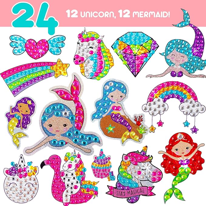 Blue Squid Diamond Art Kits for Kids – Unicorn and Mermaid - Fun & Easy DIY 5D Gem Art Kids Diamond Painting Kit - Arts & Crafts Kit, Girls, Boys Ages 6-12