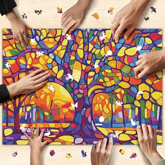 Mosaic Tree Jigsaw Puzzles for Adults 1000 Pieces, Irregularly Shaped Difficult Puzzles Perfect for Game Night, Great Gift Idea, Size 26.65 x 19.25 in
