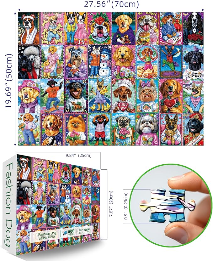 Dog Collage 1000 Piece Jigsaw Puzzle for Adults Colorful Pet Portrait Unique Fun Dogs Jigsaw Puzzles Challenging Funny Family Puzzle Perfect for Game Nights (27.5"x19.6")