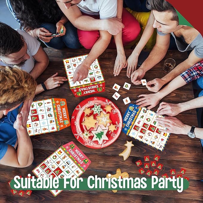 SpriteGru Christmas Bingo Game, 25PCS Bingo Board Game, 2-25 Players Bingo Game Set for Teenager or Adults Xmas Party, Fun Interesting Activity Winter Party Supplies