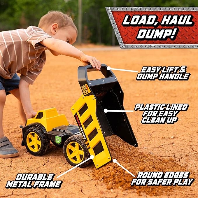 Maxx Action 16" Metal Dump Truck, Realistic Lights & Sounds, Heavy Duty Metal Truck Bed, Extra Large Wheels, Rugged Construction Vehicle Toy for Kids, Ages 3+, Indoor and Outdoor Play
