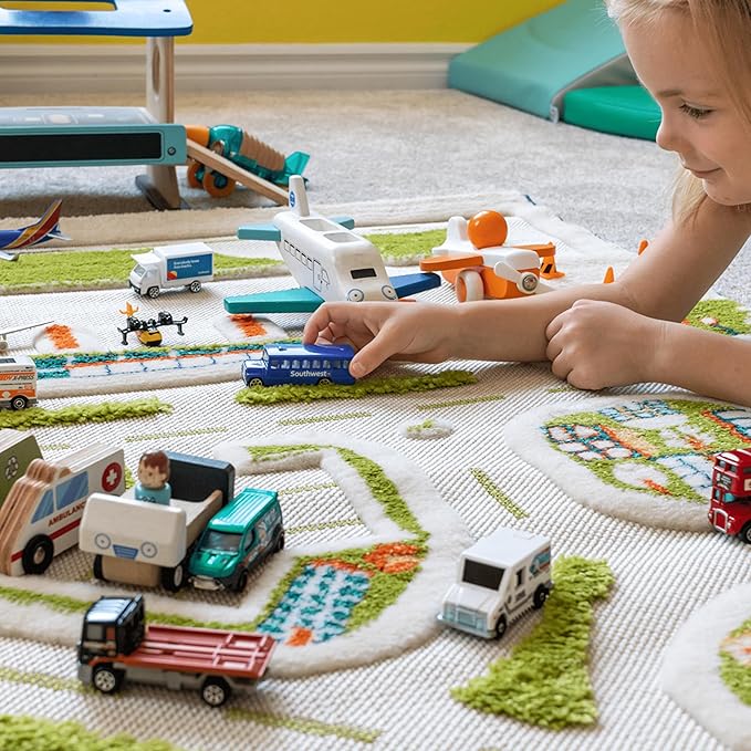 IVI Mini City 59" L x 39" W Educational Toddler Car Play Mat Rug for Bedroom, Kids Den, or Playroom