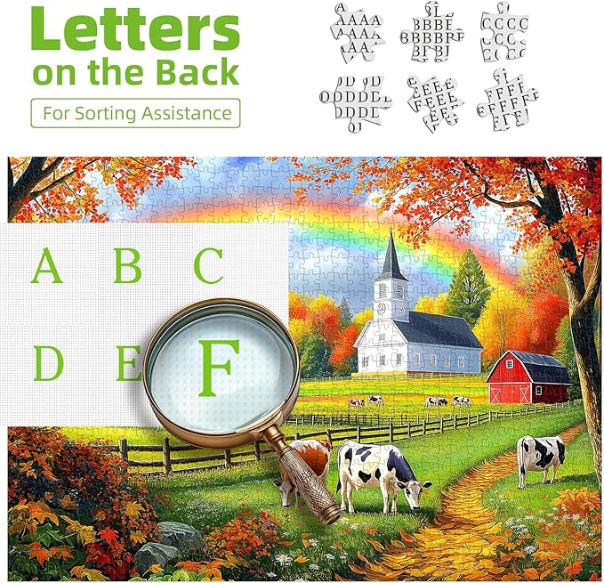Fall Farm 500 Piece Jigsaw Puzzle for Adults, Brain Challenging Shaped Puzzle for Game Night, Family, Friends