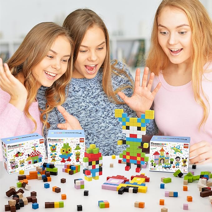 Picasso Cubes 0.5” Pixel Magnetic Puzzle Cube 400 Piece Mix & Match Sensory Toys STEAM Education Learning Building Block Magnets Children Construction Toy Set Stacking Magnet Creative Kit PMC400