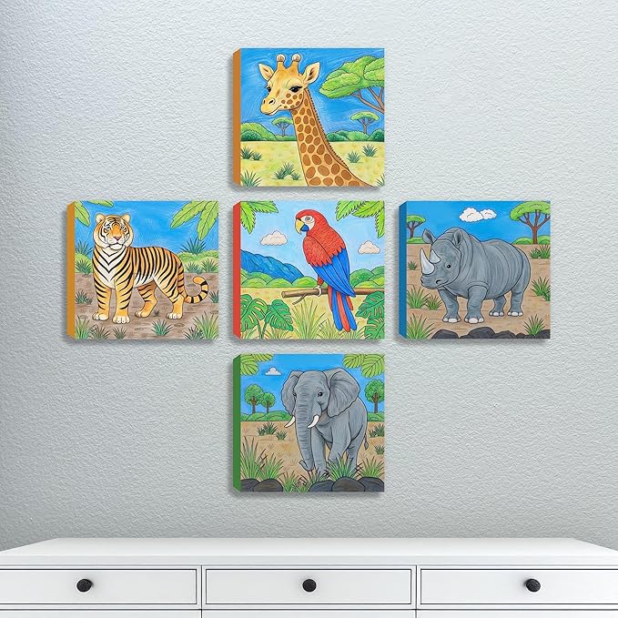 ArtPops Coloring Boxes – Pop-Up Pre-Printed Coloring Box Set – DIY Wall Art Kit for Kids – Eco-Friendly, Easy to Hang, No Frame Needed – 5-Pack, Safari Squad