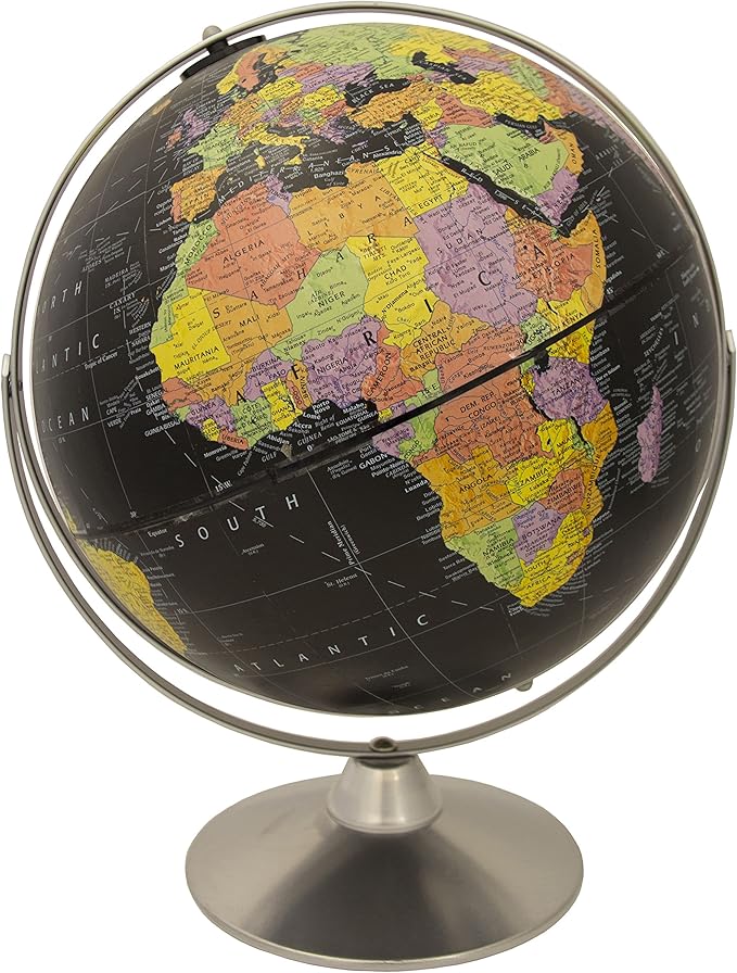 Replogle Starlight, Black Ocean World Globe, Desktop Piece, Gyro-matic meridian, Silver base, Detailed Cartography