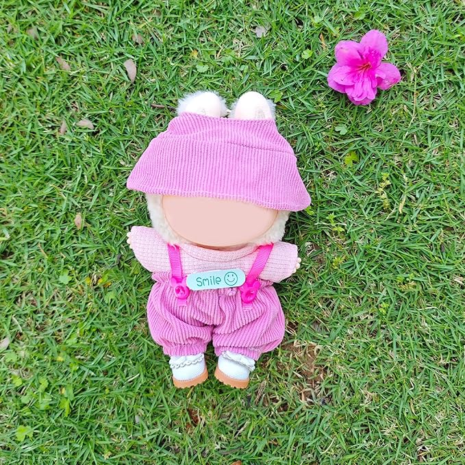 Clothes for 17cm Doll, 3 PCS Cute Hot Pink Hat & Jumpsuits Set, Dress up Outfit Exquisite Accessories for Dolls