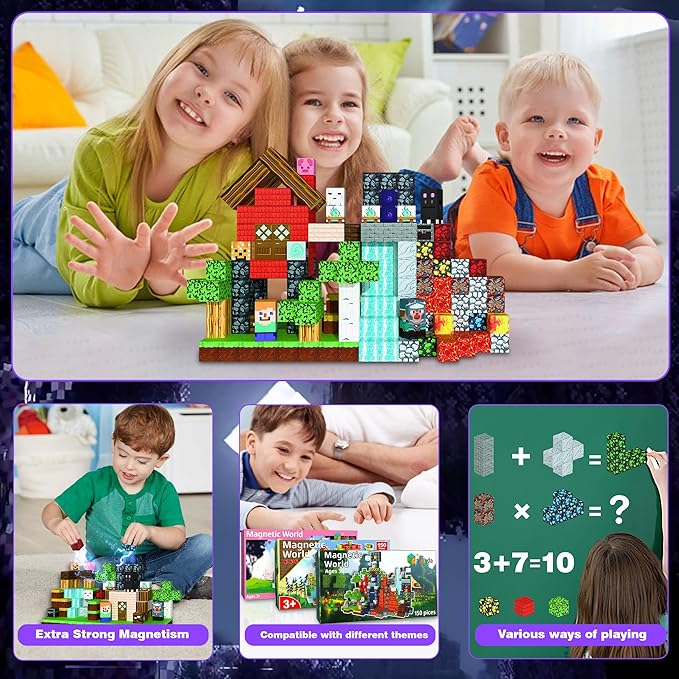 Magnetic Blocks丨150PCS Magnetic Building Blocks for Kids Ages 4-8 丨STEM Sensory Construction Stacking Travel Toys with Magnatiles Cubes Gifts for Boys Girls 3 4 5 6 7 8-12 Years