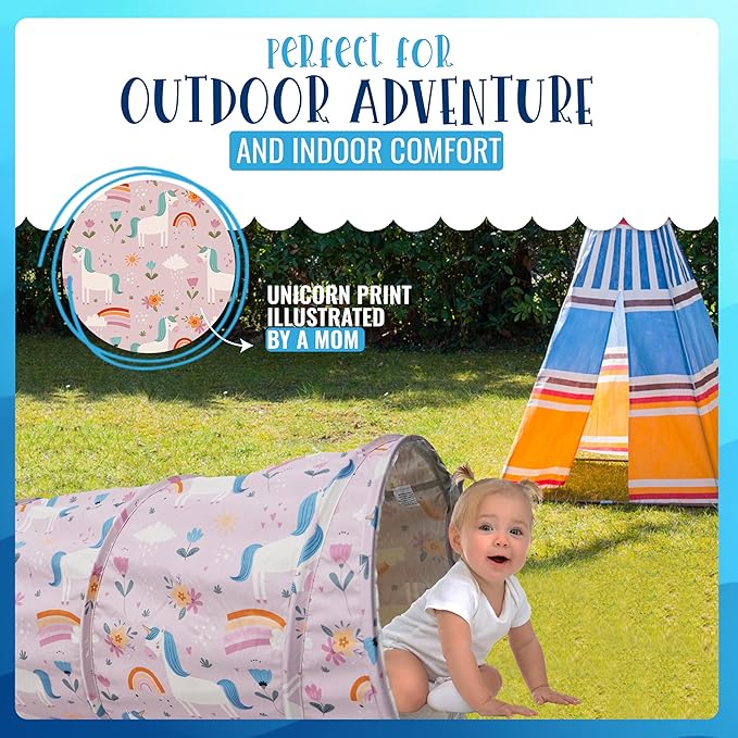 River & Aria Co Baby Play Tunnel - 6ft Indoor & Outdoor Pop Up Play Tunnel for Toddlers 2-6 - Interactive Hide-and-Seek Crawling Tunnels for Children (Unicorn Tunnel)