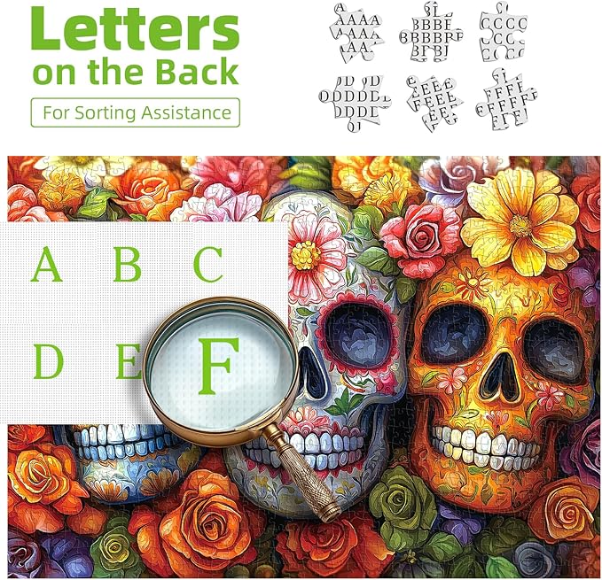 Day of The Dead Sugar Skull Puzzle - 1000 Piece Jigsaw Puzzle for Adults | Halloween & Dia de Los Muertos Decor | Colorful Flower Skeleton Design | Perfect for Family Fun & Gifts