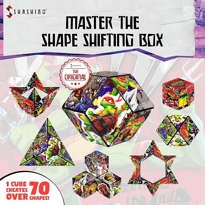 SHASHIBO Teenage Mutant Ninja Turtles Shape Shifting Box - STEM Magnetic Fidget Cube That Transforms Into Over 70 Shapes, Download Fun in Motion Toys Mobile App (Raphael)