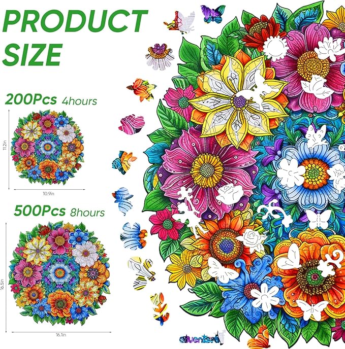 Wooden Jigsaw Puzzles Flower 500pcs 16.5x16.4in, Royal, Wooden Puzzles for Adults, Unique Shape Animal Adult Puzzles, Irregular Wood Puzzles Best Gift for Adults Family Game
