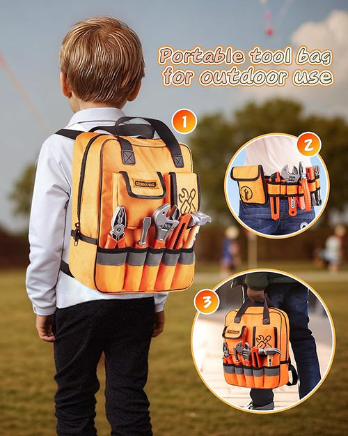 36Pcs Kids Tool Set, Toddler Tool Construction Toys with Belt & Electronic Drill for Boys Girls 3-5, Sturdy Tool Bag Suitable for Outdoor Use