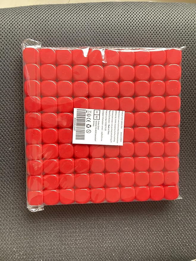 22MM Rounded Blank Six Sided Dice Lianshi Teaching Created Sesources Game Teaching Plastic Cubes Four Colors Choosable (100Pcs, Red)