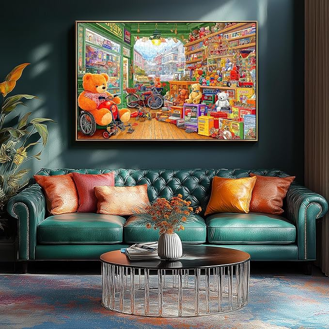 1000 Piece Puzzle for Adults Vintage Toy Store Jigsaw Puzzle Letters on Back Fun Cool Unique Adventure Scene Bears Shop Family Challenge Puzzles for Game Night (26.75" x 19.75")