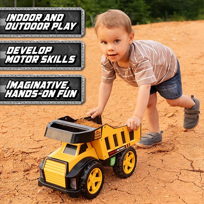 Maxx Action 16" Metal Dump Truck, Realistic Lights & Sounds, Heavy Duty Metal Truck Bed, Extra Large Wheels, Rugged Construction Vehicle Toy for Kids, Ages 3+, Indoor and Outdoor Play