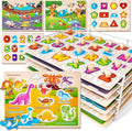SYNARRY Wooden Puzzles for Toddlers 1-3, 6XSET Puzzles for Toddlers 2-4 with Rack, Learning Alphabet Number Shape Animal Dinosaur Vehicle, Education Toddler Puzzles Toys Gifts for 2 3 Years Boys Girls