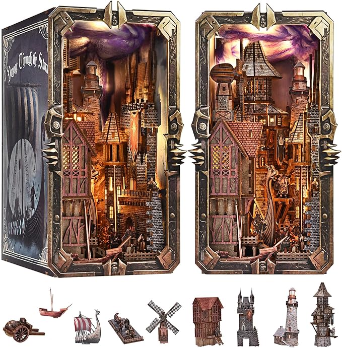 Viking Book Nook Kit - DIY Miniature House Dollhouse Kit for Adults Teens, Booknook Tiny House Bookshelf Insert Decor 3D Wooden Puzzle, Gifts for Family, Friends (Voyage Through The Storm)