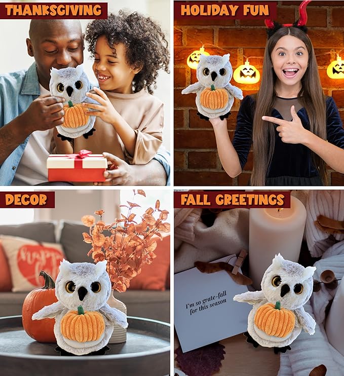 DolliBu Super Soft Owl Stuffed Animal with Pumpkin Decor and Name Personalization - Plush Animal for Fall, Halloween and Thanksgiving for Baby, Kids, Adults - 8.5 Inches