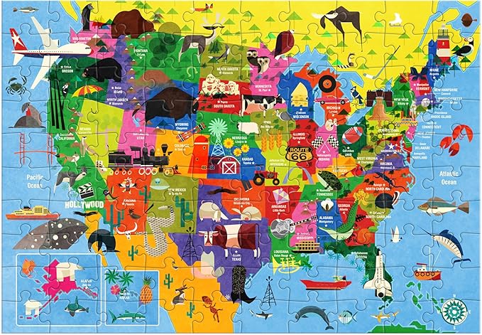 Mudpuppy Map of The USA – 100 Piece Jigsaw Puzzle with Colorful and Fun Illustrations of The United States Map for Children Ages 5 and Up