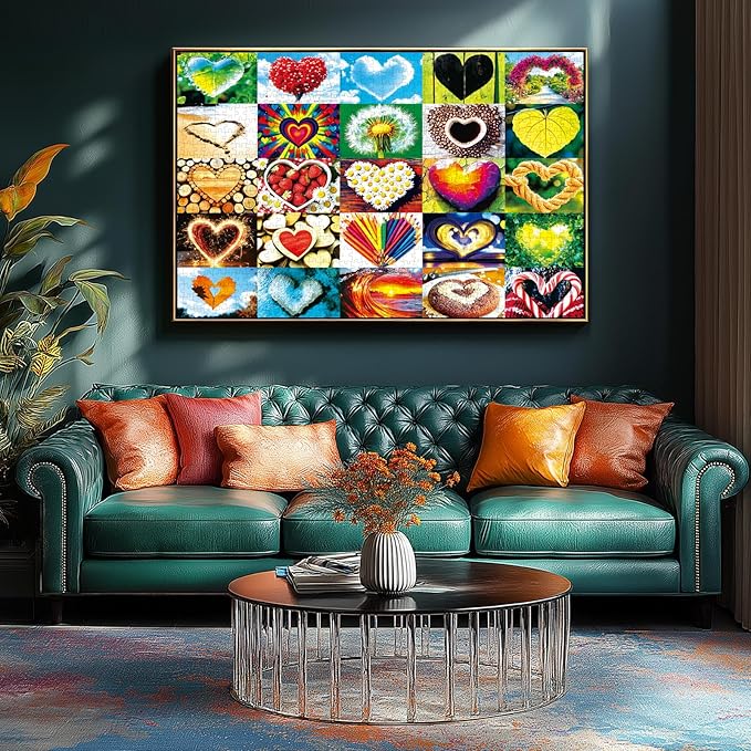 Love Heart 1000 Piece Puzzle for Adults Valentine's Love Collage Puzzles for Adults 1000 Pieces Colorful Love Shaped Jigsaw Puzzles 1000 Pieces Family Challenging Puzzle (27.5"X19.6")
