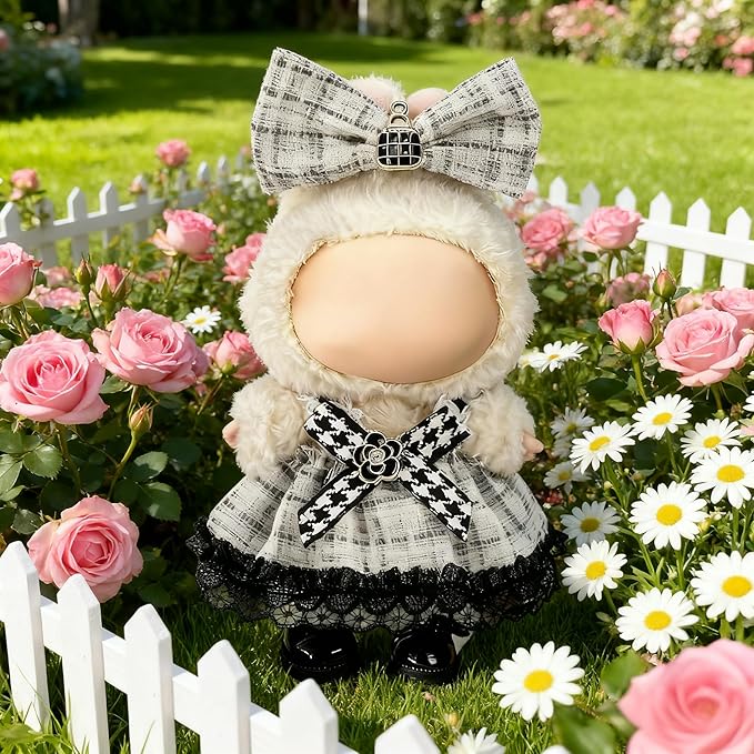 Clothes for LABUBU 17cm Doll (NO Doll)（NO Shoes, Outfit for LABUBU, Dress and Hairpin Set for LABUBU Dress Up, Fashion and Premium Dolls Accessories for LABUBU (Style K)