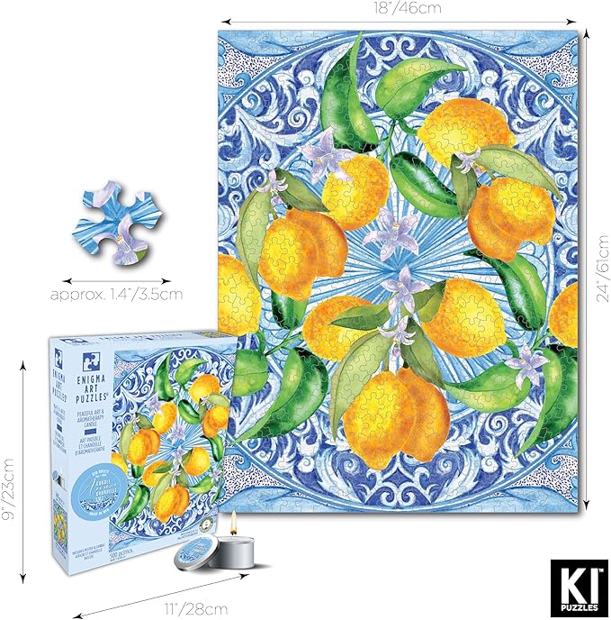 KI Puzzles 500 Piece Puzzle for Adults Aromatherapy Mediterranean Tile Jigsaw + Scented Candle Playview Brands