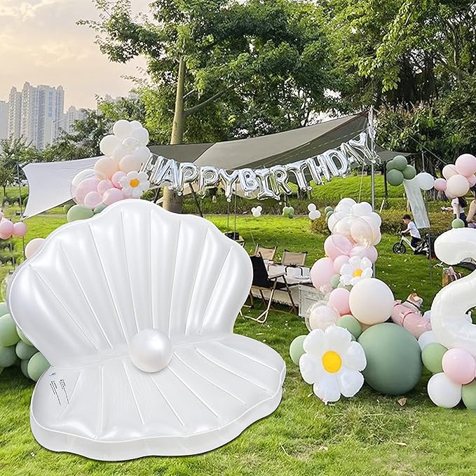 Zcaukya Inflatable Seashell Pool Float, Giant Clam Air-Filled Toys with Pearl Ball for Kids Birthday Party Swimming Pool Summer Beach Party Mermaid Ocean Theme Party Decor