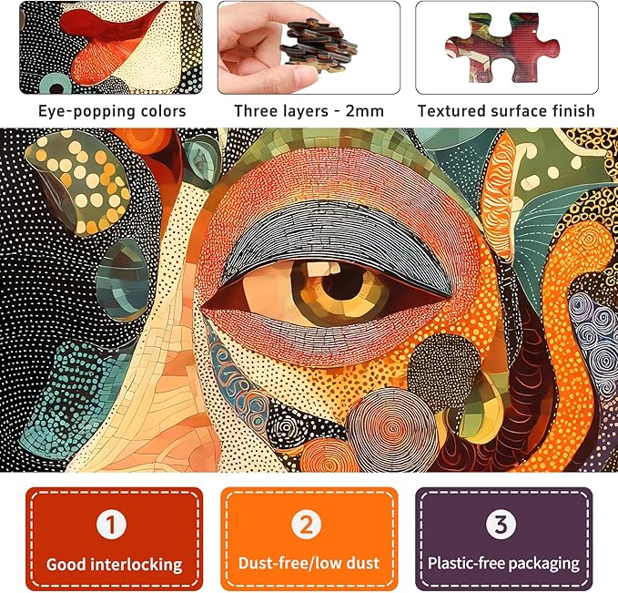 Mysterious Face Jigsaw Puzzles for Adults 1000 Pieces, 6 Colors on Back Puzzles, Pieces Fit Together Perfectly, Puzzle Size 26.6x19.2