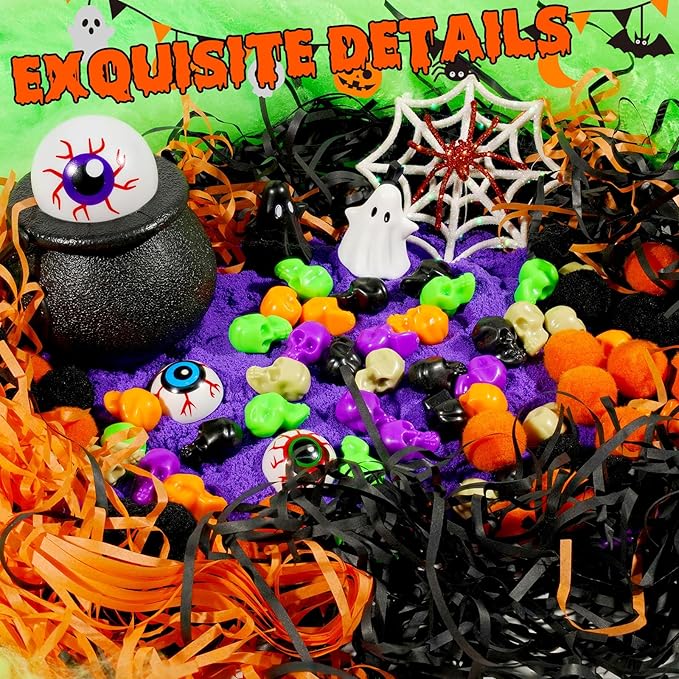 Bbiamsleep Halloween Sensory Bin, 141 Pcs Halloween Sensory Sand Kit with Color Sand for Birthday Party