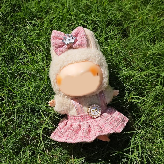 Clothes for 17cm Doll, 2 PCS Pink Cute Chic Style Hair Clip & Dress Set, Dress up Outfit Exquisite Accessories for Dolls