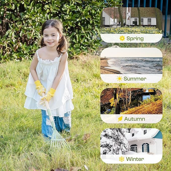ROBOTIME Kids Wheelbarrow Set, 5PCS Kids Gardening Tool Set with Metal Toy Wheelbarrow, Shovel, Hoe, Broom & Gloves, Outdoor Yard Play for Planting, Sand, Leaves & Snow Fun, Gifts for Toddler 3+