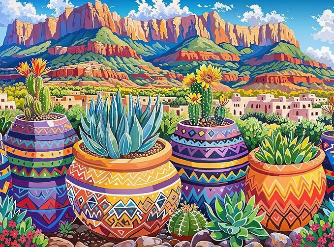 Cross & Glory - Mesa Verde Succulent Sunset - 1000 Piece Jigsaw Puzzle for Adults | Vibrant Cacti & Succulents | Satin Finish