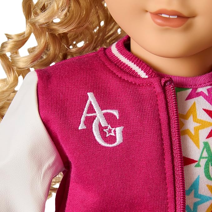 American Girl, Truly Me 18-inch Doll #115 with Gray Eyes, Curly Blonde Hair, Light Skin, Varsity Jacket, for Ages 6+
