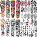 55 Sheets Temporary Tattoo for Men and Women, 8 Full Arm Fake Tattoos, 17 Half Arm Fake Skull Flower Tattoos, 30 Tiny for Adults Kids Body Shoulder Tattoos Stickers Waterproof Realistic Long-Lasting