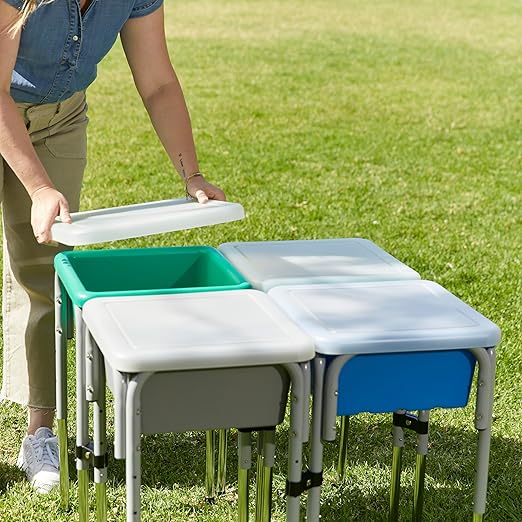 ECR4Kids 4-Station Sand and Water Adjustable Play Table, Sensory Bins, Contemporary