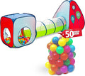 Kiddey 3-in-1 Kids Pop-Up Play Tent, Crawl Tunnel, & Ball Pit Set with 50 Play Balls - 3 Piece Durable Pretend Playhouse Tent for Boys, Girls, Toddlers & Pets - Indoor & Outdoor with Carry Case