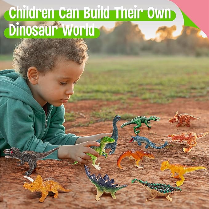 SpriteGru 12 Dinosaur Figurines for Kids, Plastic Animal Toys Tiny Portable Dinosaur Figures Playset Montessori Toy Educational Game for Homeschool Preschool Toddler Kids