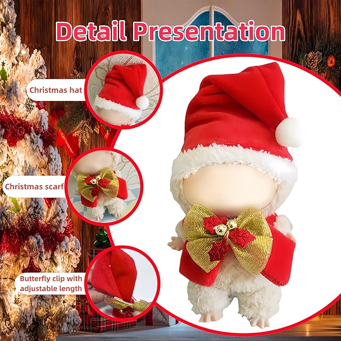 17cm Doll Clothes Set, 2-Piece Christmas Costume Clothes for Dolls Accessories Suit, Father Christmas Hat & Scarf Dress Up Outfit Compatible for Dolls 15cm /17cm, for Girls(No Doll)
