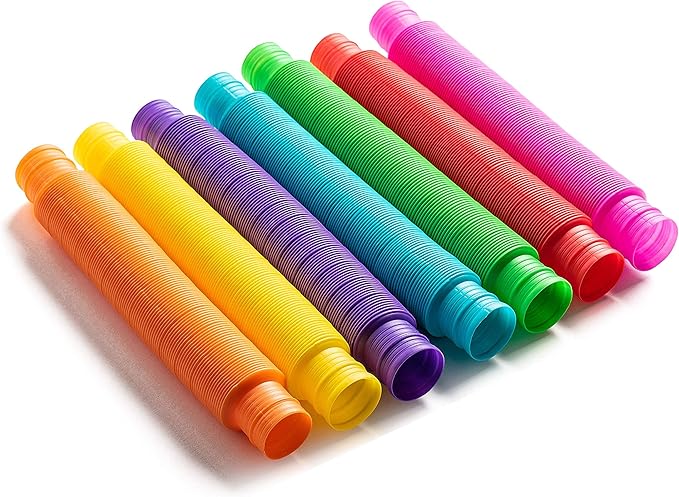 Special Supplies Fun Pull and Stretch Tubes for Kids - Pop, Bend, Build, and Connect Toy, Provide Tactile and Auditory Sensory Play, Colorful, Heavy-Duty Plastic (16-Pack Primary Colors)