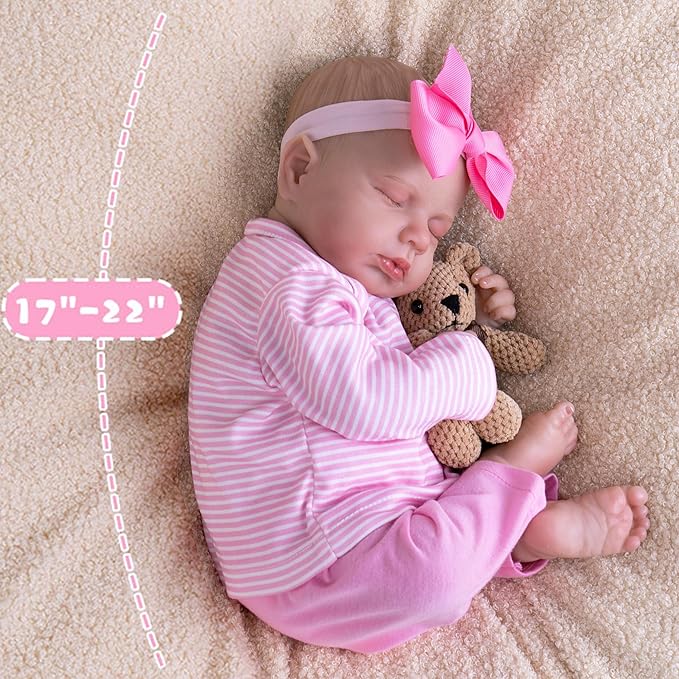 Reborn Baby Doll Accessories Pink Baby Doll Clothes 17-22 Inches Reborn Dolls Cute Newborn Outfits Gift Set for Realistic Dolls