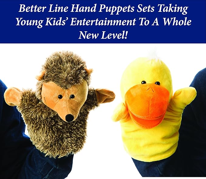 Animal Hand Puppets Set for Kids & Adults - 12.5" Premium Quality Soft Plush Toys with Movable Mouths - Perfect for Storytelling, Teaching, Preschool, Role-Play - Durable, Vibrant, Educational Puppets