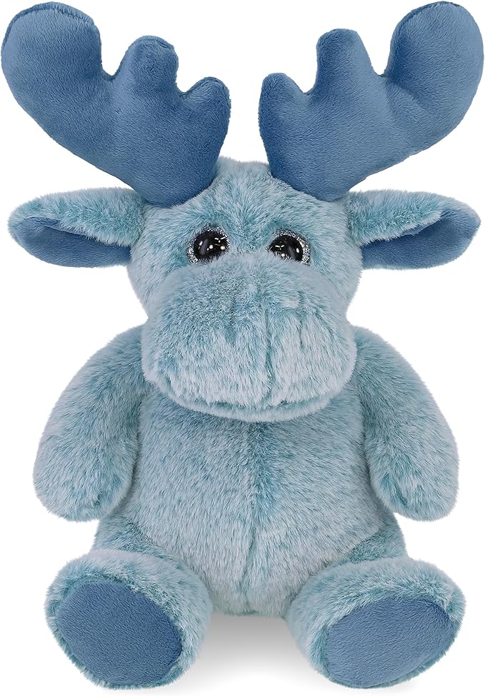 DolliBu Baby Blue Moose Stuffed Animal - Super Soft Stuffed Animals for Girls and Boys, Adorable Stuffed Wild Creatures for Kids and Cute Wild Animals Cuddle Stuffed Animals for Adults - 8.5 Inches